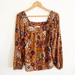 Sonoma boho floral tan/yellow long sleeve blouse top size large